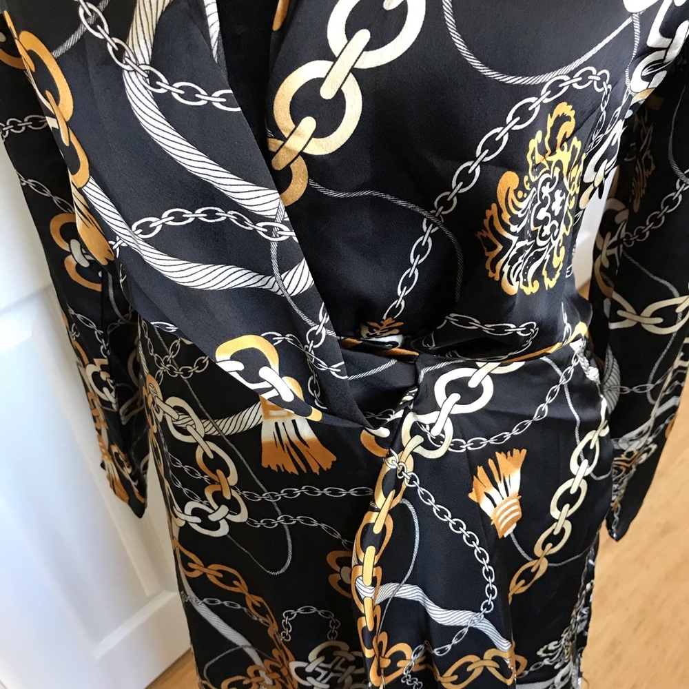 Black Chain-Print Wrap Midi Dress - Picture 8 of 13